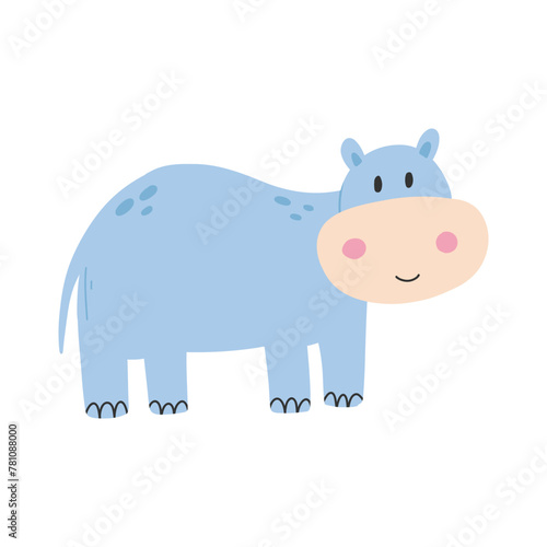 Cute hippopotamus isolated on white background. Vector illustration of a hippopotamus. Hand-drawn kids hippo.