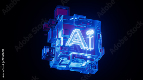 Illuminated Glass Cubes Highlighting AI Text