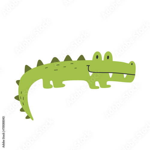 Cute crocodile isolated on white background. Vector illustration of an alligator. Hand drawn croco illustration.