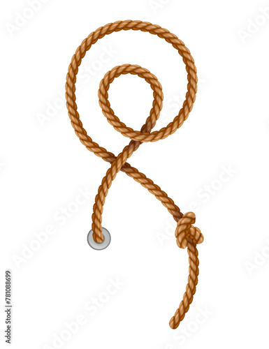 Knotted ropes with tassels and holes. Knot cord curve, rope sailor marine. Curtain tassels, realistic rope elements. Isolated marine twisted loops. Vector illlustration