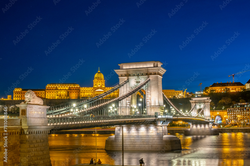 Obraz premium Chain bridge on danube river in budapest city hungary