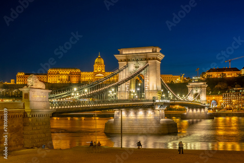 Chain bridge on danube river in budapest city hungary