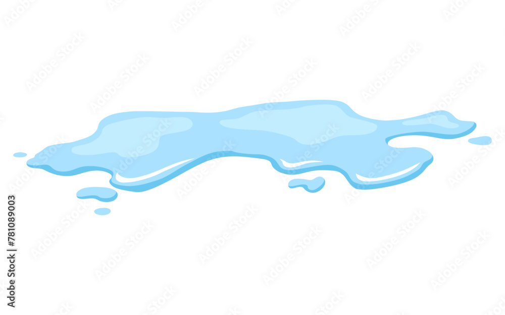 Water spill puddle. Blue liquid shape in flat cartoon style. Clean fluid drop design element isolted on white background Water spill puddle. Blue liquid shape in flat cartoon style. Clean fluid drop design element isolted on white background