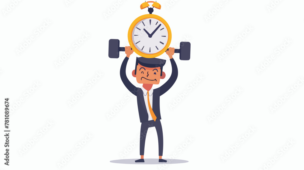 Smart businessman lifting time clock weights over his head
