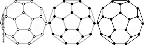 black white Buckminsterfullerene icon set