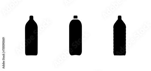 Plastic or glass bottle icon set in black color isolated on white background