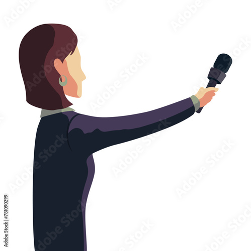 Press conference, reporter is interviewing. Media interviews and answers to questions. Political conference banner, reportage and briefing