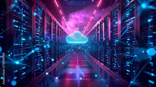 Wallpaper Mural Cloud Networking: Illustration of a cloud server with interconnected network nodes Torontodigital.ca