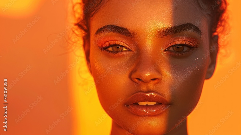 An alluring orange-toned image capturing perfect skin and ample room for copy. An alluring orange-toned image capturing perfect skin and ample room for copy.