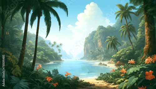 breathtaking image of a tropical paradise with birds