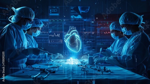 Medical Science: A 3D vector illustration of a medical team performing a heart surgery photo