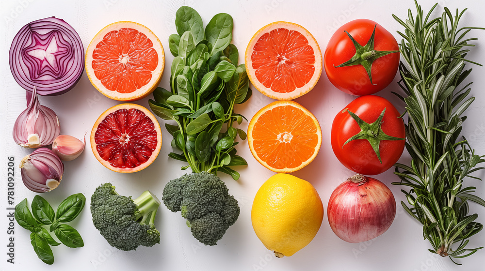 Healthy food on a white background. Top view