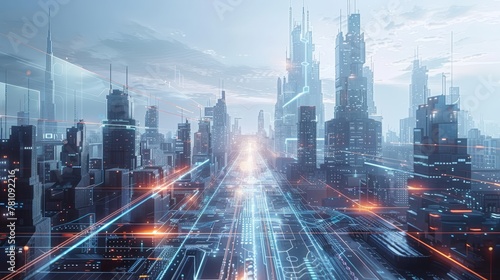 Science and Technology: A 3D vector illustration of a futuristic cityscape
