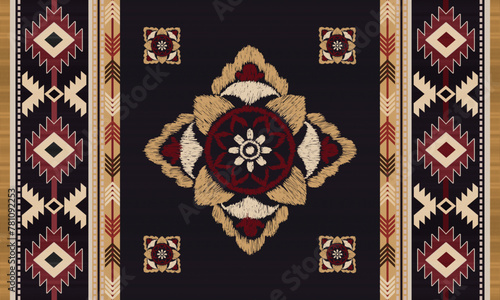 Navajo tribal vector pattern. Native American ornament. Ethnic South Western decor style. Boho geometric ornament.Ikat floral paisley embroidery blanket, rug. Woven carpet