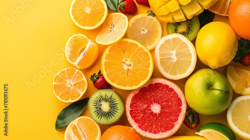 Fruit on a single-color background. A tasty and nutritious food choice.