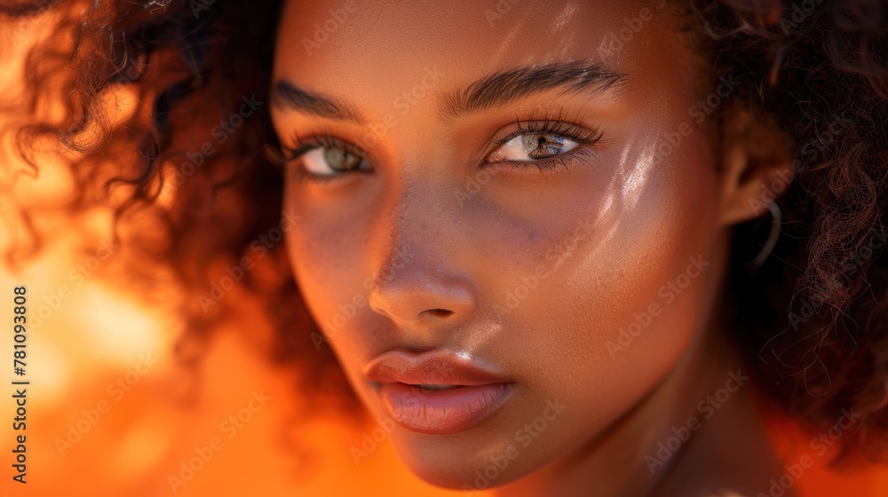 A vibrant orange-toned image capturing impeccable skin and extensive copy space. A vibrant orange-toned image capturing impeccable skin and extensive copy space.