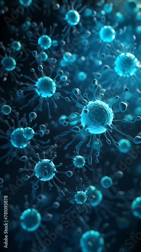 Microorganism rendering medical background, abstract microscopic world of bacteria or viruses © xuan