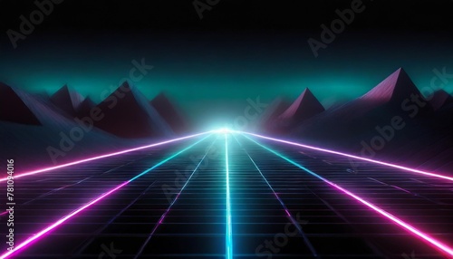 retro cyberpunk style 80s sci fi background futuristic with laser grid landscape digital cyber surface style of the 1980 s 3d illustration photo