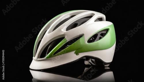 white and green premium bicycle helmet isolated on a transparent background png cutout or clipping path