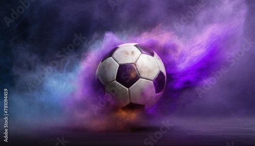 football with colorful smoke isolated on clean purple dark background space for text world championship generative ai