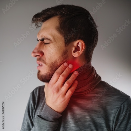 Person is experiencing a sore throat, depicting the discomfort and irritation of a throat ailment, medical attention for soothing relief and recovery, discomfort, colds disease virus bacteria