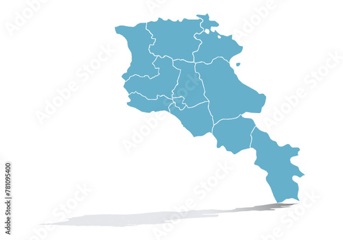 Mapa azul de Armenia en fondo blanco. photo