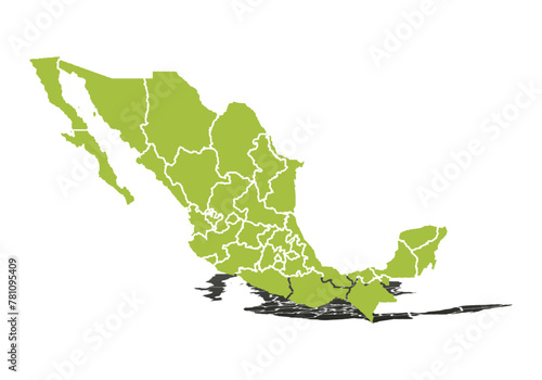 Mapa verde de Méjico en fondo blanco. photo