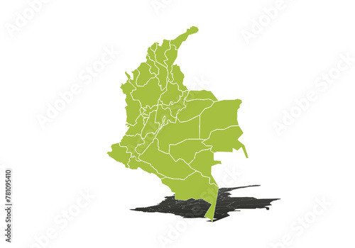 Mapa verde de Colombia en fondo blanco. photo