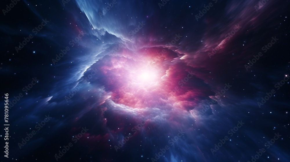 Abstract space wallpaper illustrates a spectacularly galaxy. A cosmic astronomy event unfolds in the black background.