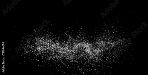 Set Design element for kitchen, bakery, advertising, video. Powder sugar explosion or splash png, falling flour, salt powder falling gently. Top view 3d effect 