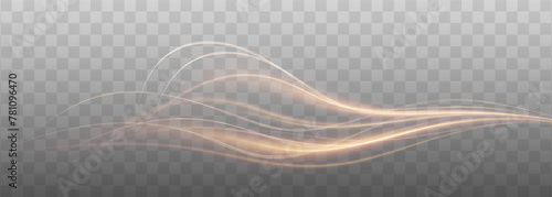 Golden curved light line, rope, tape. Smooth festive gold line png with light effects. Element for your design, advertising, postcards, invitations, screensavers, websites, games.	