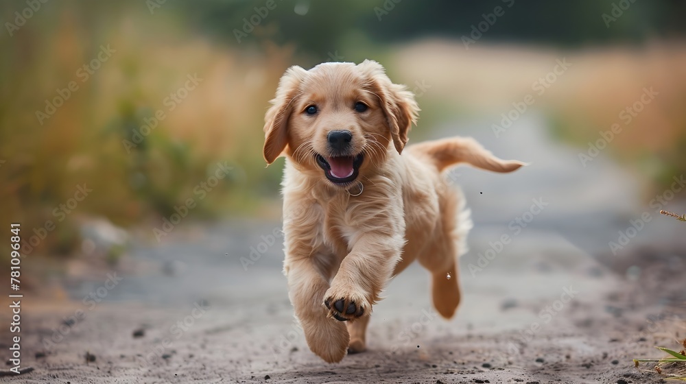 An Energetic Puppy Chasing Its Tail in a Serene Outdoor Setting with Copy Space