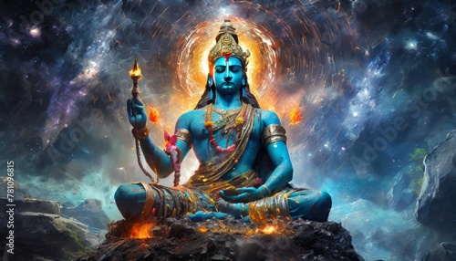 lord shiva in a transcendental spiritual image against the background of the cosmos mahamaya gurudeva electronic art generative ai generative ai photo