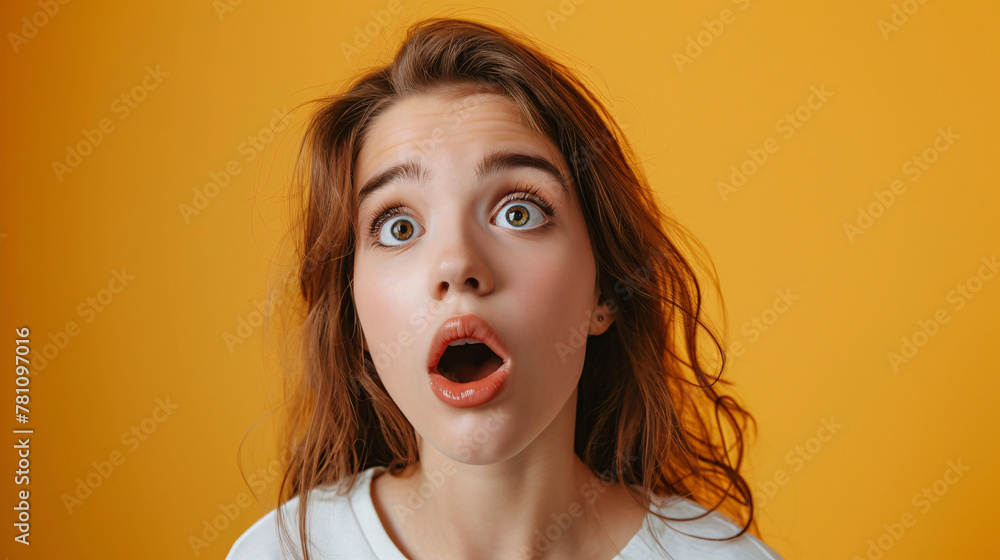 Beautiful girl's emotional face on a plain background. An amazing depiction of innocence and elegance. Beautiful girl's emotional face on a plain background. An amazing depiction of innocence and elegance.