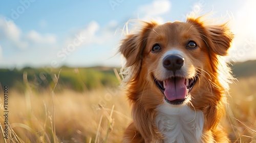 Cheerful Canine s Joyous Smile Capturing the Essence of Happiness and Contentment in Sunny Outdoor Landscape