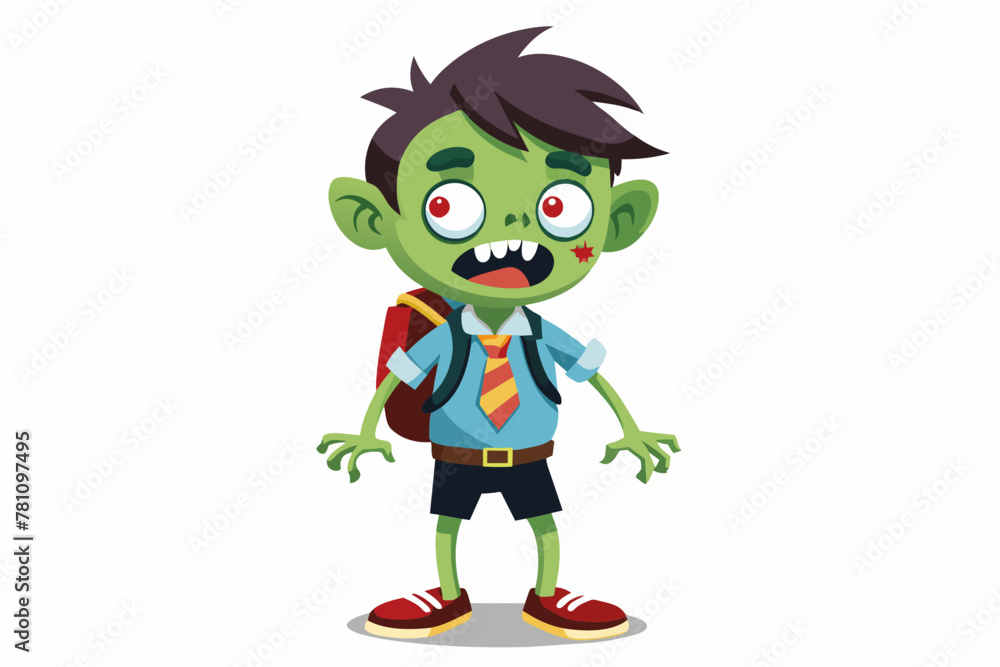  spooky-zombie-student-cartoon-character-vector illustration 
