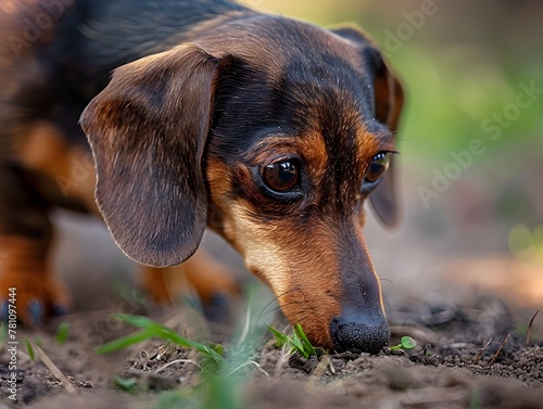 Dachshund Sniffing the Ground Highlighting the Breed s Distinctive Curiosity and Silhouette © Meta