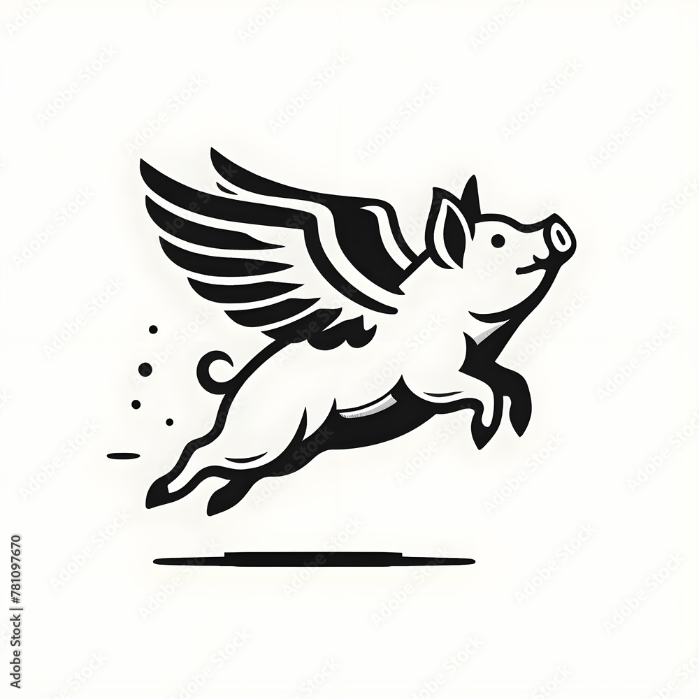 flying pig black and white simple minimalistic logo icon tattoo vector style illustration flying pig black and white simple minimalistic logo icon tattoo vector style illustration