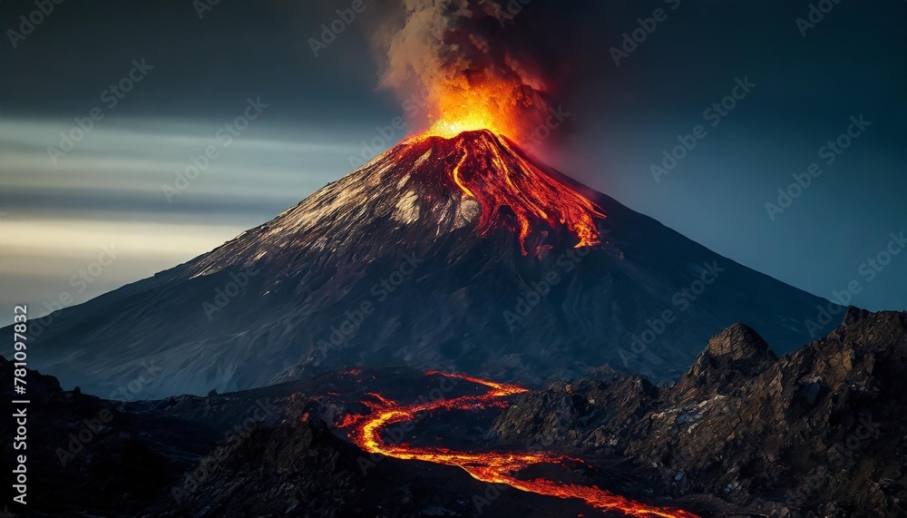 volcano mountain with lava