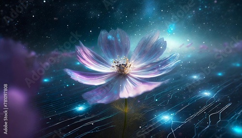 futuristic cosmos flower with circuit big data technology ai generated image