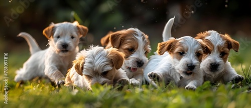 Joyful Puppy Playtime A Litter of Adorable Canine Companions Tumbling Together in the Garden