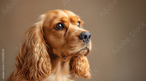 Regal and Gentle Cocker Spaniel Dog Breed Showcase with Glossy Coat in Close Up Portrait