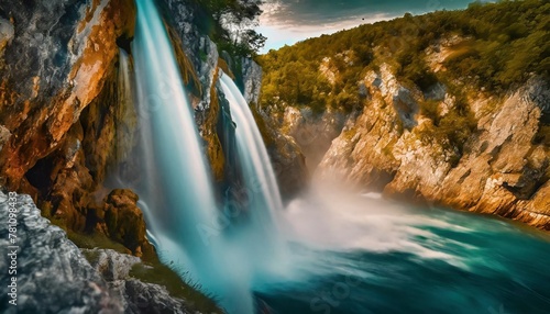 waterfall crashing down cliff face in croatia © Robert