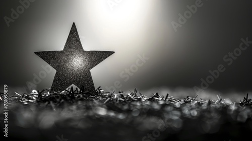single lone star receiving light from above. One standing star.  Shallow depth of field. photo