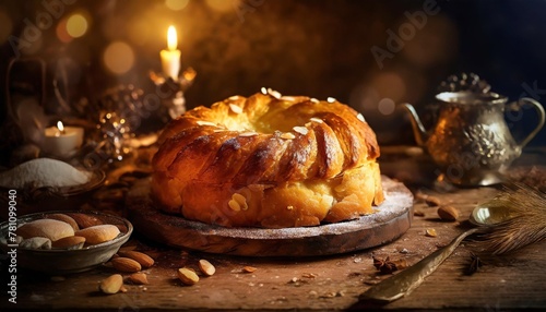 epiphany frangipane cake on wooden table