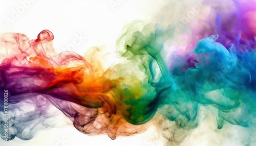 a multicolored smoke rainbow on a white background with space for text