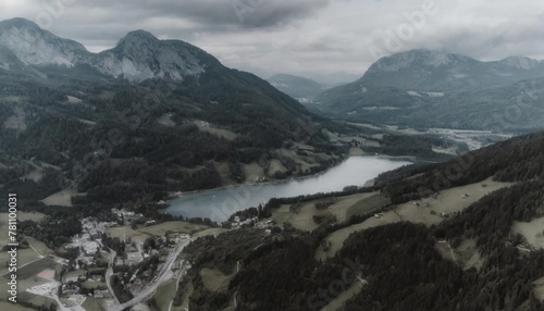 aerial view over saalfelden with steinernes meer in summer salzburg austria