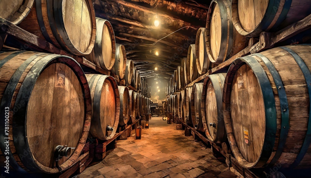 winery with wine wooden barrels generative ai