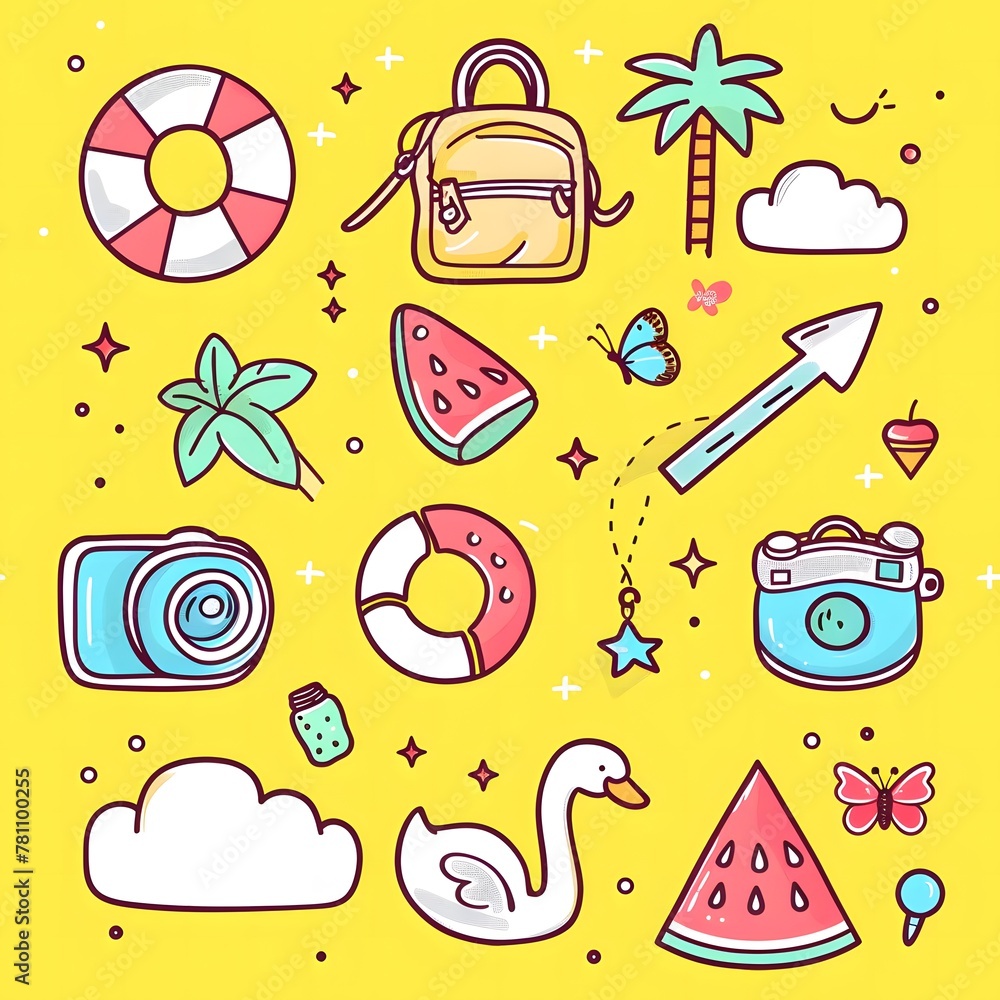 Cute summer themed icons pattern