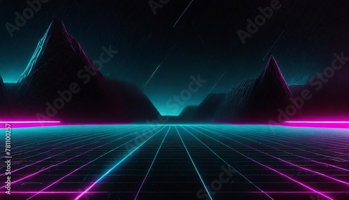 retro cyberpunk style 80s sci fi background futuristic with laser grid landscape digital cyber surface style of the 1980 s 3d illustration © Robert